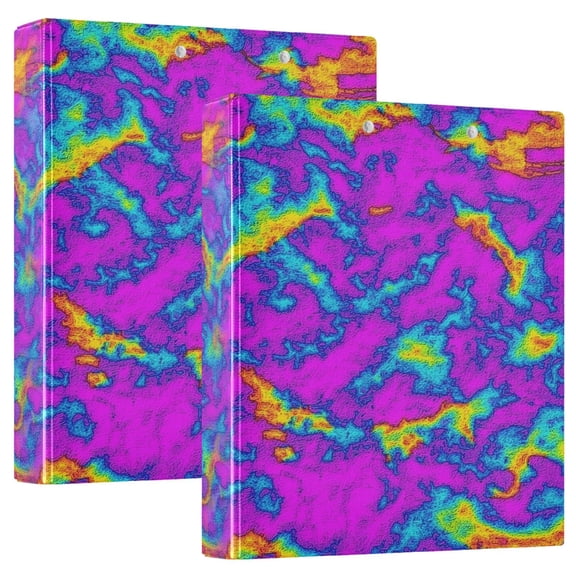 joogoo Purple Tie Dye Hardcover 3 Ring Binder 1.5" Round Rings Interior Pockets Binders Organizer 2 Pack