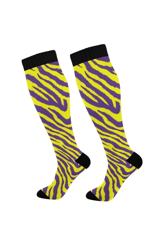 Purple Zebra Pattern Socks Women Men Knee High Sock