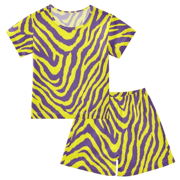 joogoo Purple Zebra Pattern Pajama Sets Short Sleeve Cotton 2-Piece Sleepwear 12Y