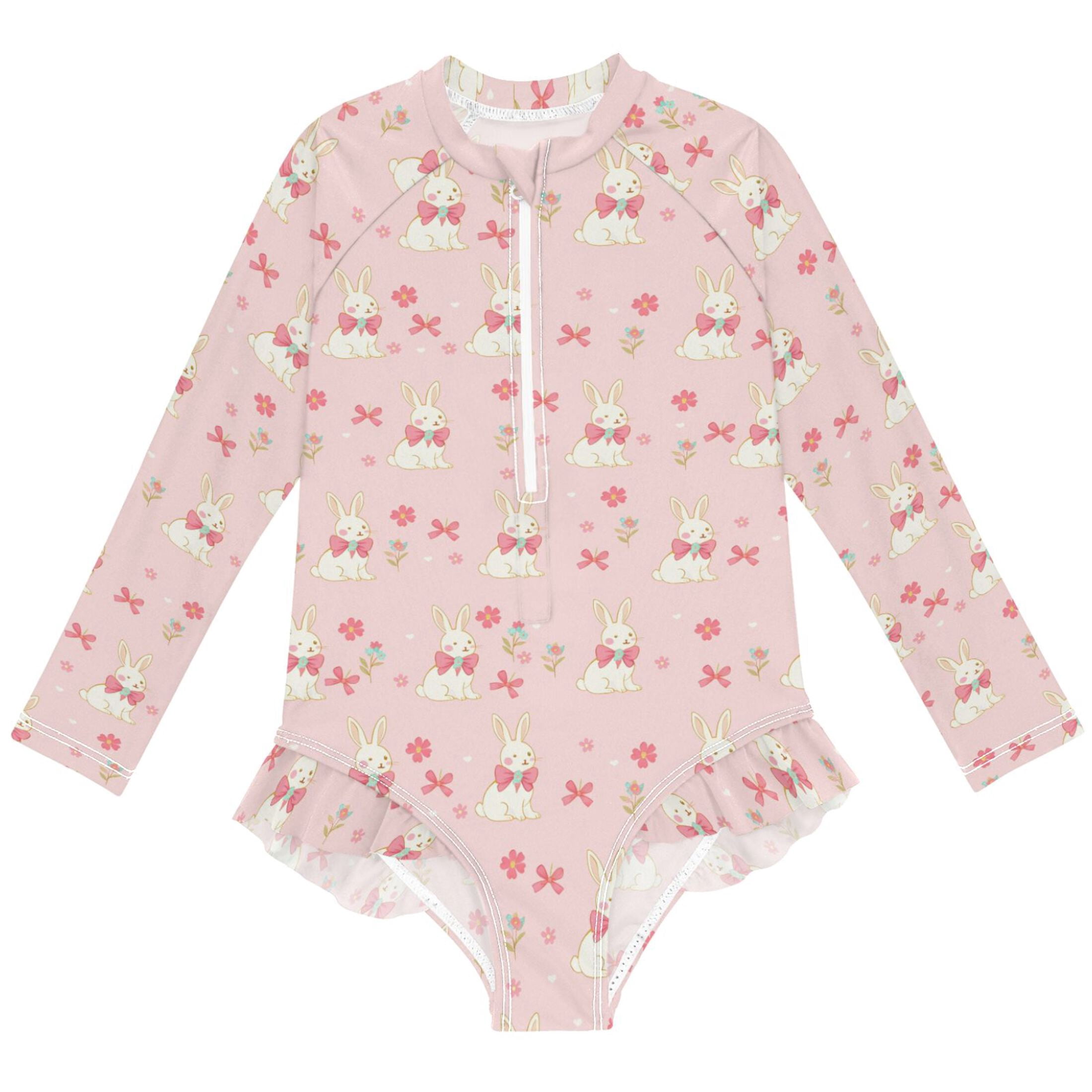 joogoo Rabbit Bows Flowers Pattern Girls One-Piece Swimsuits UPF 50 ...