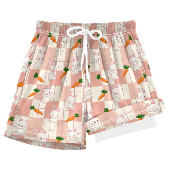 joogoo Rabbit Carrot on Checkered Boys Swim Trunks Beach Swimsuit Shorts Boxer 5-6T
