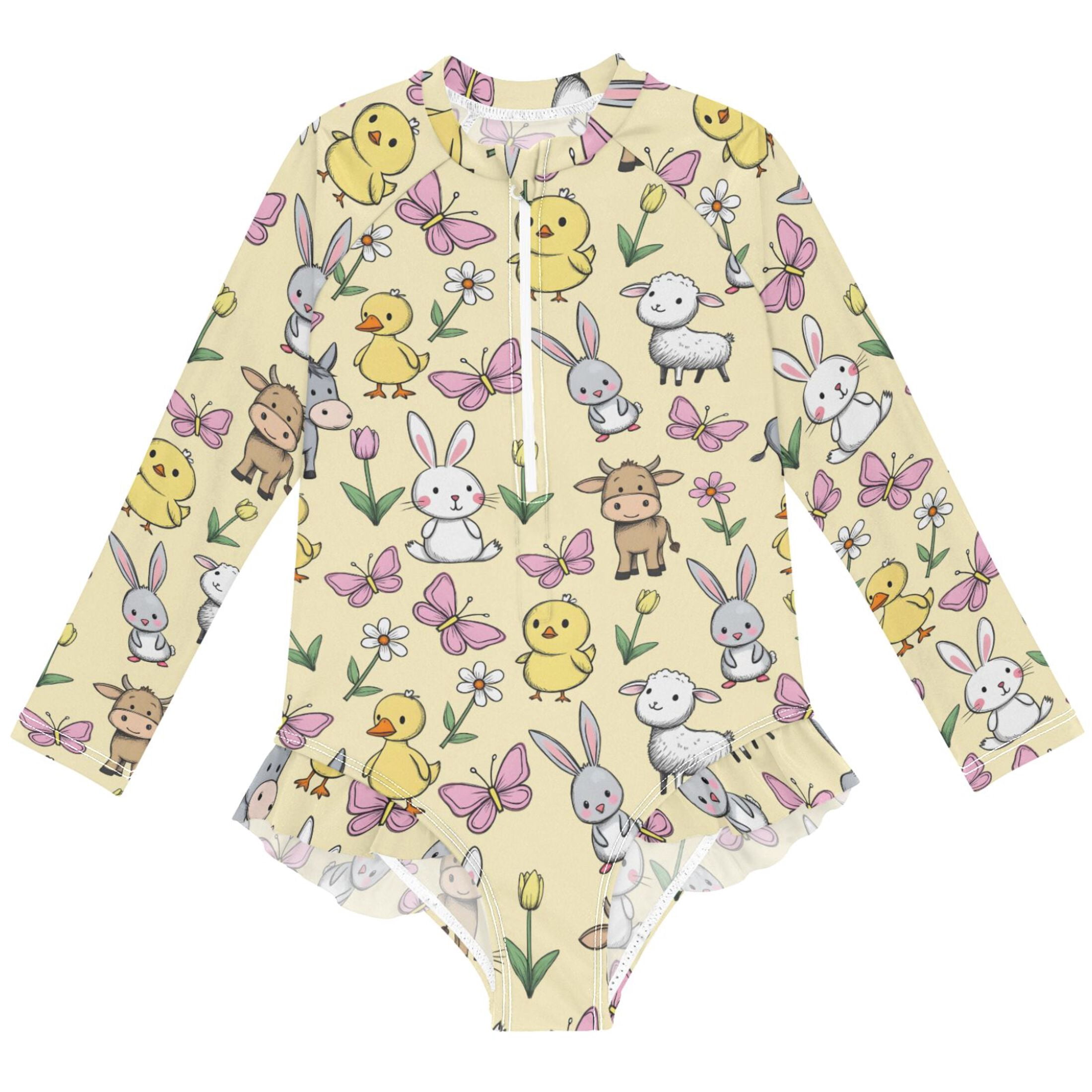 joogoo Rabbit Horse Sheep Butterfly Pattern Girls One-Piece Swimsuits ...