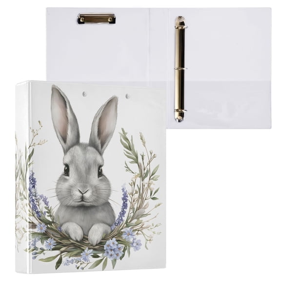 joogoo Rabbit Leaf Hardcover 3 Ring Binder 1.5" Round Rings Interior Pockets Binders Organizer 1 Pack