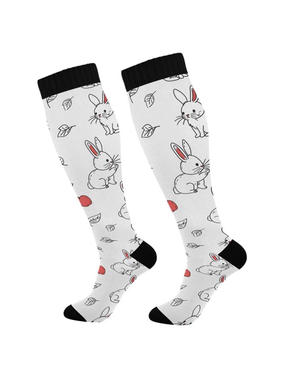 Rabbit and Apple Hand Draw Socks Women Men Knee High Sock
