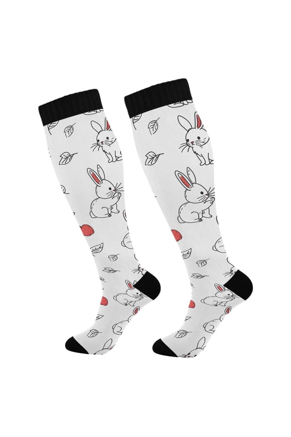 Rabbit and Apple Hand Draw Socks Women Men Knee High Sock