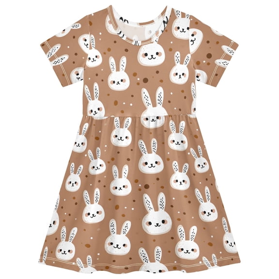 joogoo Rabbits Polka Dots Girls' Short Sleeve Dress Kids Dresses 5-6T