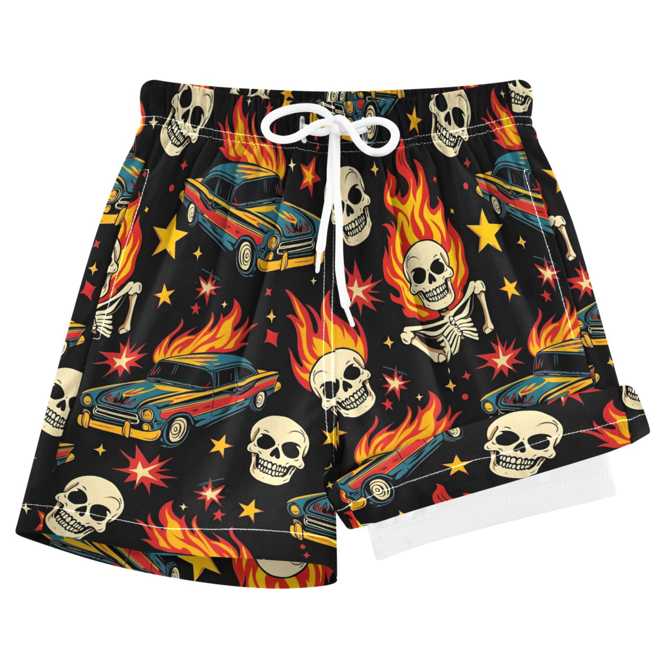Skynpi Racing Trunks joogoo Racing Car Skull Fire Boys Swim Trunks Beach Swimsuit Shorts ...
