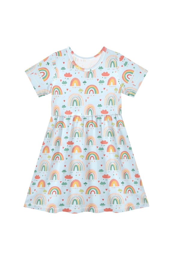 Rainbow Cartoon Cloud Girls' Short Sleeve Dress Kids Dresses 4T