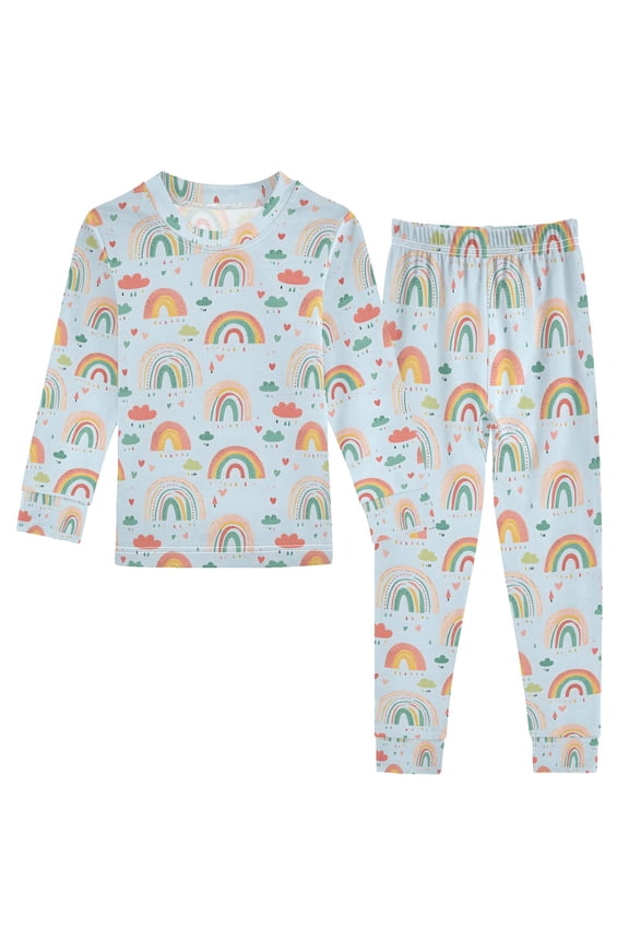 Rainbow Cartoon Cloud Pajamas Set Long Sleeve Soft Cotton Sleepwear 2 Piece 24M