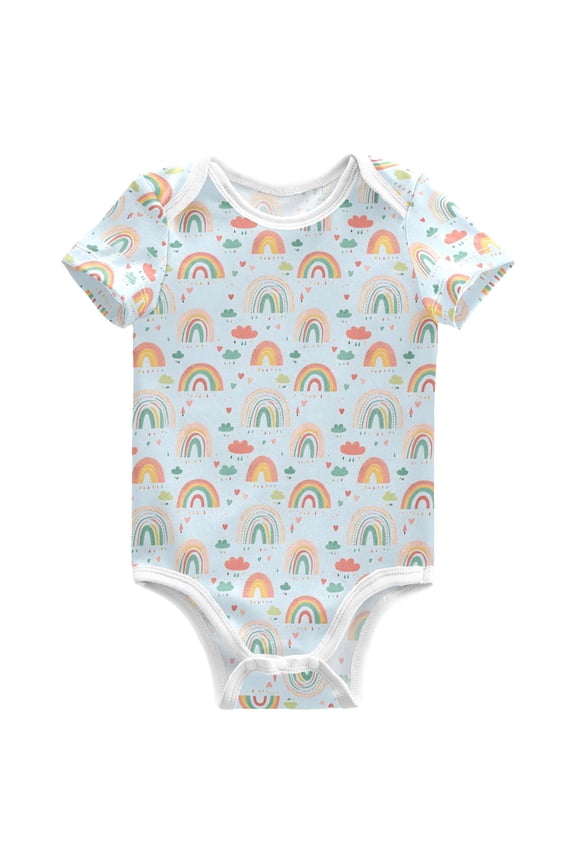 Rainbow Cartoon Cloud Pattern Baby Bodysuits Short Sleeve Cotton Onesies Clothes 9Months