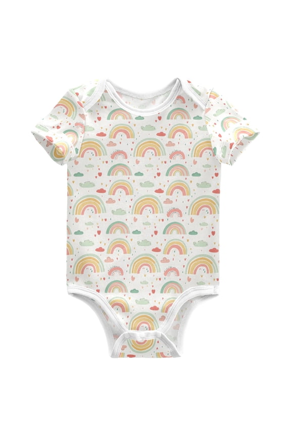 Rainbow Cartoon Clouds Pattern Baby Bodysuits Short Sleeve Cotton Onesies Clothes 9Months