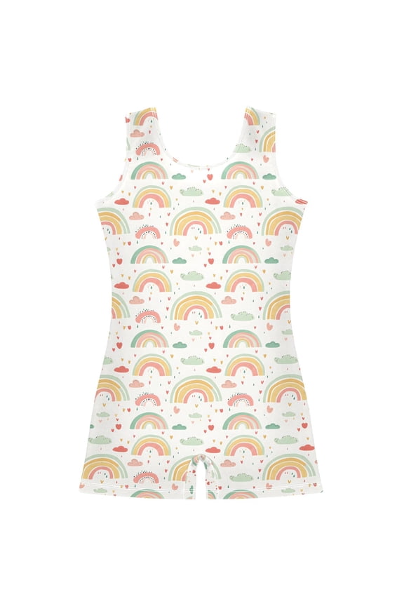 Rainbow Cartoon Clouds Pattern Girls Leotards Gymnastics Tumbling Outfit Biketard Unitard 7-8Years