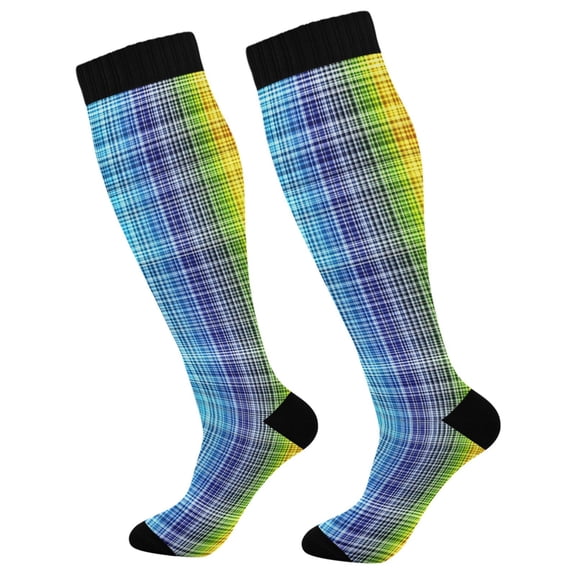 joogoo Rainbow Checkered Socks Women Men Knee High Sock
