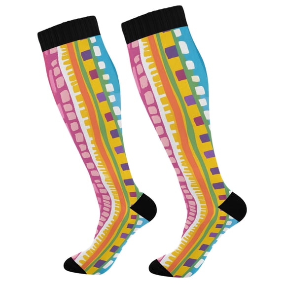 joogoo Rainbow Geometric Cartoon Socks Women Men Knee High Sock
