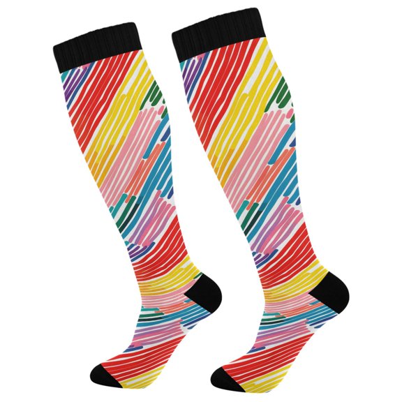 joogoo Rainbow Geometric Stripes Print Socks Women Men Knee High Sock
