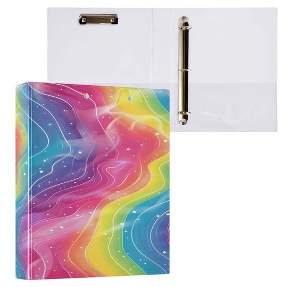 joogoo Rainbow Illustration Hardcover 3 Ring Binder 1.5" Round Rings Interior Pockets Binders Organizer 1 Pack