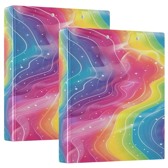 joogoo Rainbow Illustration Hardcover 3 Ring Binder 1.5" Round Rings Interior Pockets Binders Organizer 2 Pack