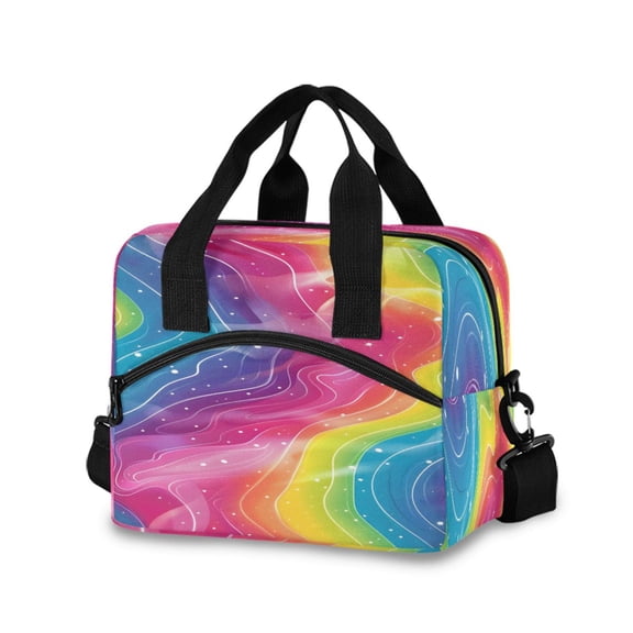joogoo Rainbow Illustration Insulated Lunch Bags Reusable Cooler Box with Shoulder Strap