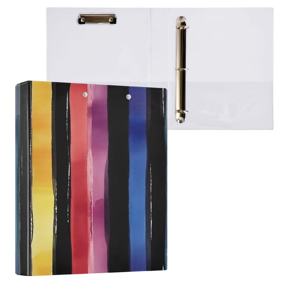 joogoo Rainbow Stripes Pattern Hardcover 3 Ring Binder 1.5" Round Rings Interior Pockets Binders Organizer 1 Pack