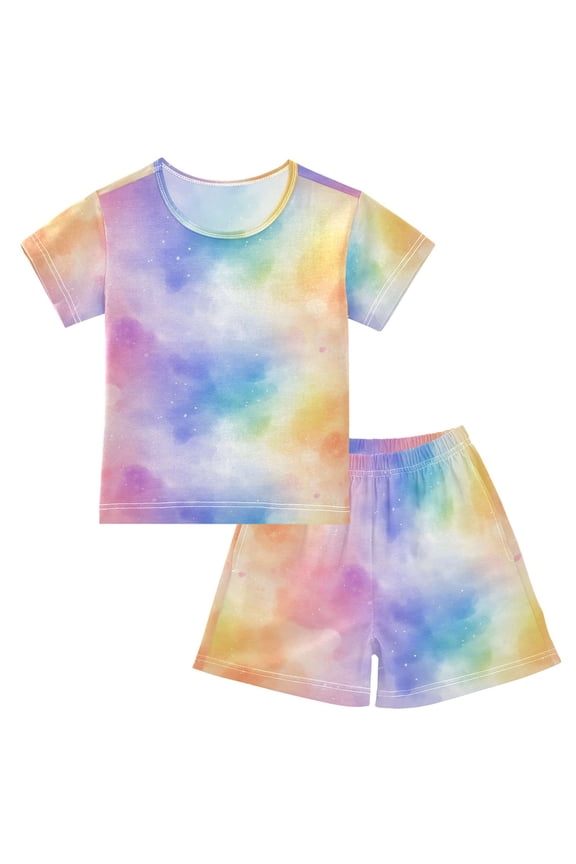 Rainbow Tie Dye-a2 Pajama Sets Short Sleeve Cotton 2-Piece Sleepwear 12Y
