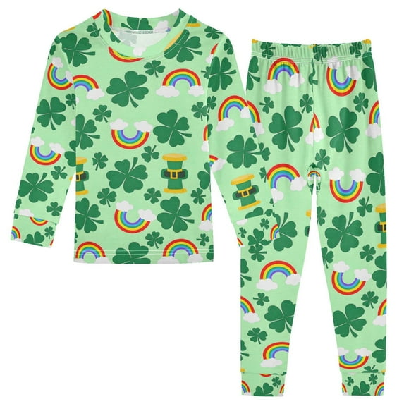 joogoo Rainbow and Clover 2 Piece Long Sleeve Tee and Pants Cotton Pajama Set 4T