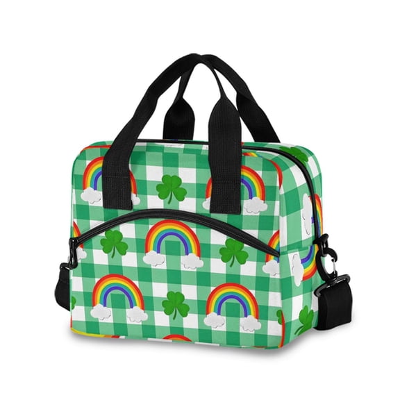 joogoo Rainbow on Checkered Insulated Lunch Bags Reusable Cooler Box with Shoulder Strap