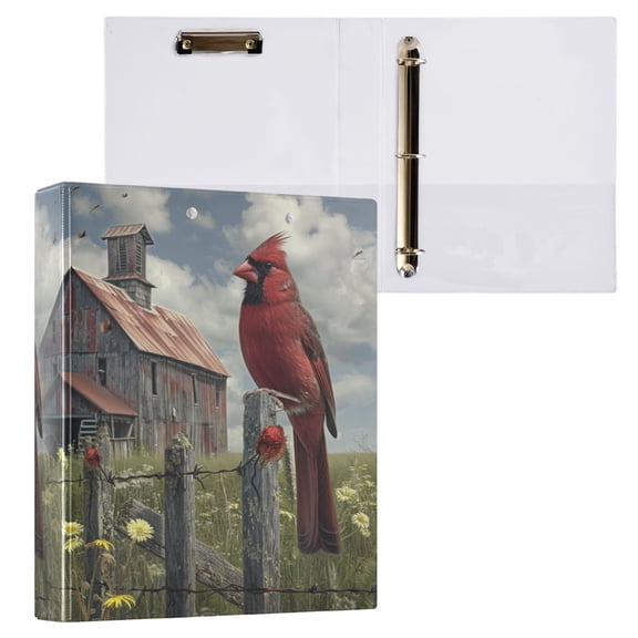 joogoo Red Bird Farm House Hardcover 3 Ring Binder 1.5" Round Rings Interior Pockets Binders Organizer 1 Pack