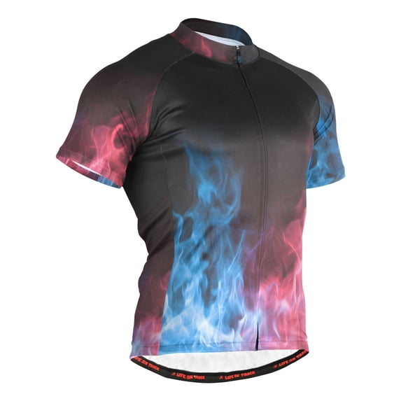 joogoo Red Blue Flames Pattern Men's Cycling Jerseys Mountain Bike Short Sleeve Tops 3XL