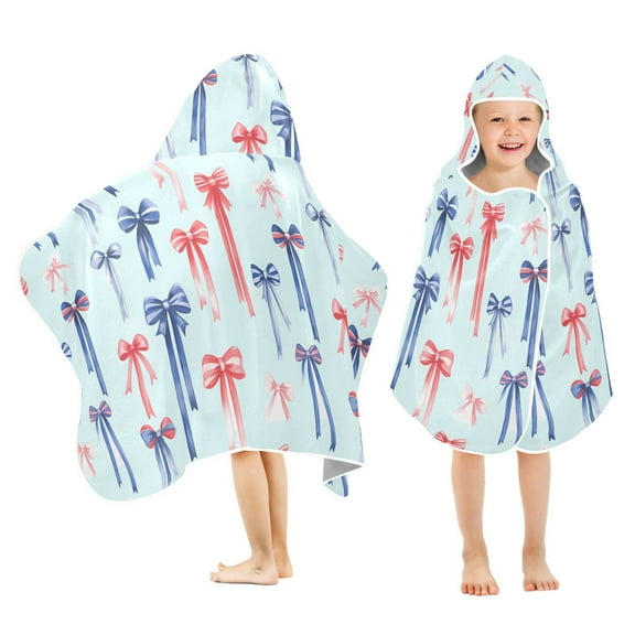 joogoo Red Bows Blue Kids Hooded Beach Towel Baby Bath Towel 23.5"x50"