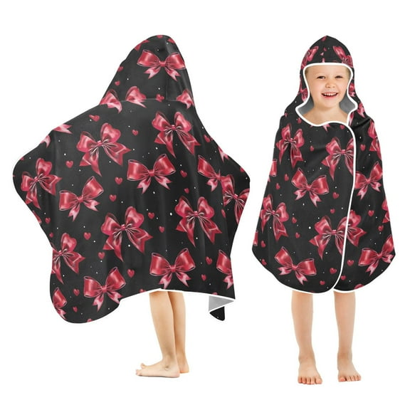 joogoo Red Bows Kids Hooded Beach Towel Baby Bath Towel 23.5"x50"