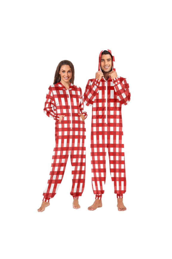 Red Checkered Unisex Adults Onesies Pajamas Jumpsuits M