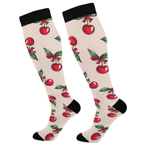 joogoo Red Cherry with Leaf Socks Women Men Knee High Sock