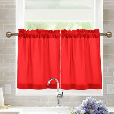 joogoo Red Curtains Sets Half Window Cafe Farmhouse Tier 2 Panels Short Curtain Rod Pocket 27"W x 24"L