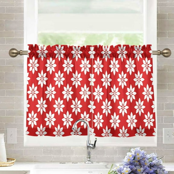 joogoo Red Flower Curtains Sets Half Window Cafe Farmhouse Tier 2 Panels Short Curtain Rod Pocket 27"W x 36"L