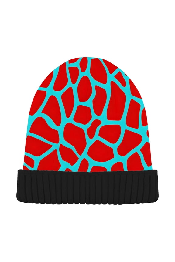 Red Giraffe Pattern Beanie Hats Cuffed Winter Warm Knit Thick Beanies