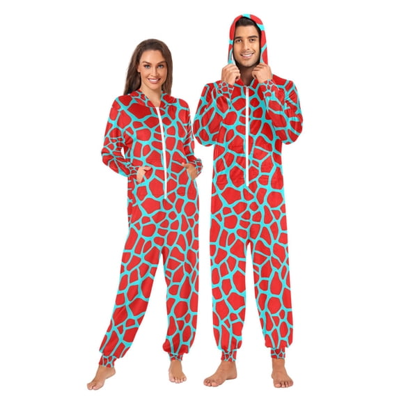 joogoo Red Giraffe Pattern Unisex Adults Onesies Pajamas Jumpsuits L