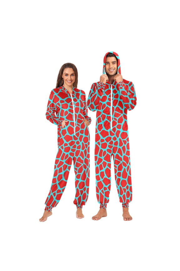 Red Giraffe Pattern Unisex Adults Onesies Pajamas Jumpsuits S