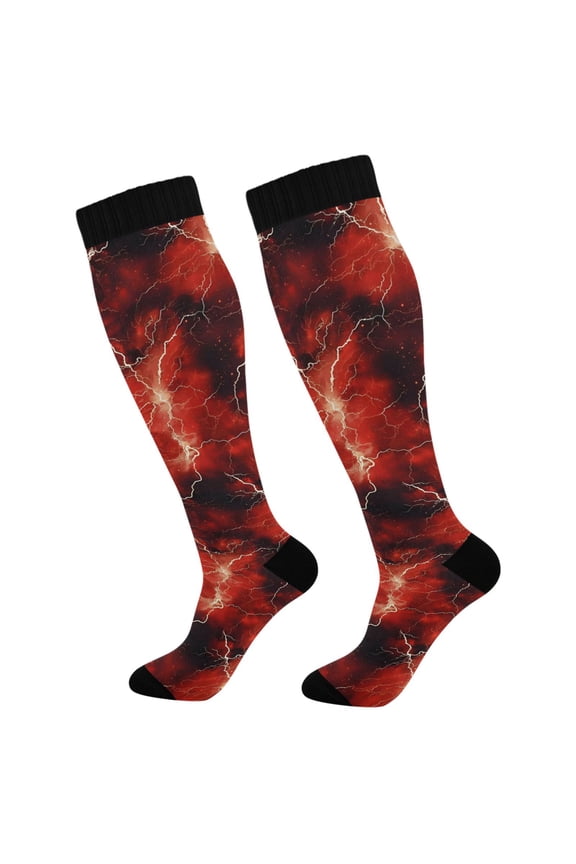 Red Lightning Socks Women Men Knee High Sock