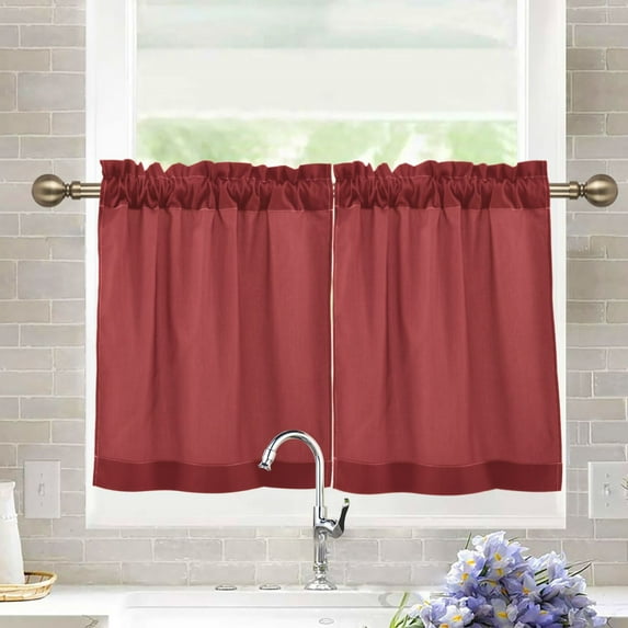 joogoo Red Pattern Curtains Sets Half Window Cafe Farmhouse Tier 2 Panels Short Curtain Rod Pocket 27"W x 24"L