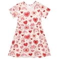 thumbnail image 1 of joogoo Red Pink Heart Rainbow Pattern Girls' Short Sleeve Dress Kids Dresses 5-6T, 1 of 8