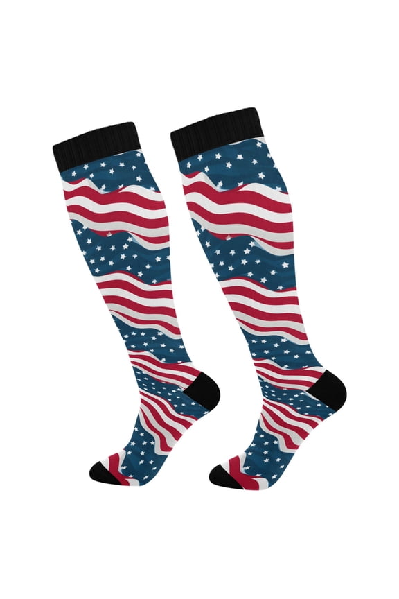 Red Stripes Stars-s1 Long Socks Women Men Knee High Sock