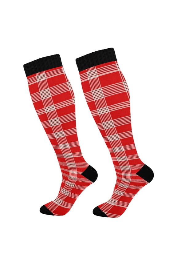 Red Tartan Checkered Socks Women Men Knee High Sock