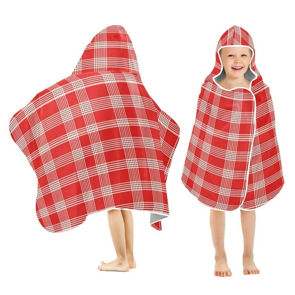 joogoo Red Tartan Checkered Kids Hooded Beach Towel Baby Bath Towel 23.5"x50"