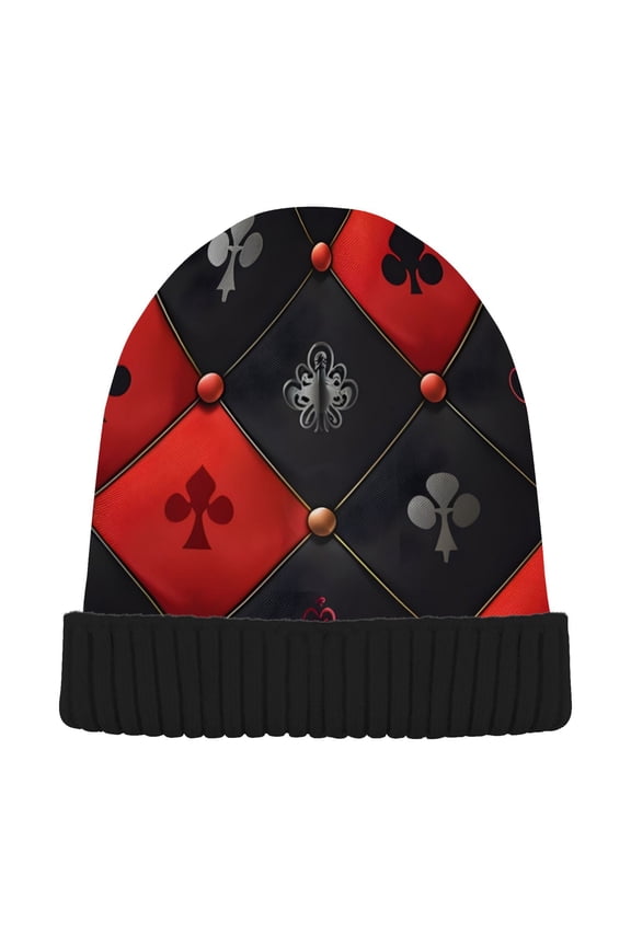 Red and Black Lattice Beanie Hats Men Women Cuffed Skull Cap Winter Warm Knit Thick Beanies