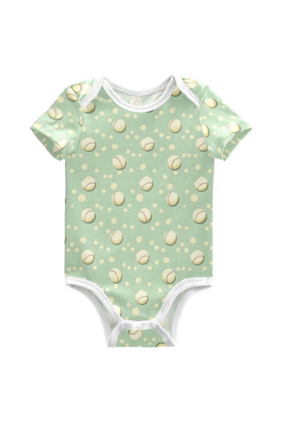 Retro Baseball Polka Dots Pattern Baby Bodysuits Short Sleeve Cotton Onesies Clothes 18Months