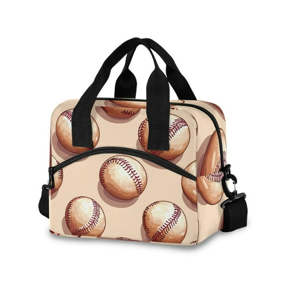 joogoo Retro Baseballs Insulated Lunch Bags Reusable Cooler Box with Shoulder Strap