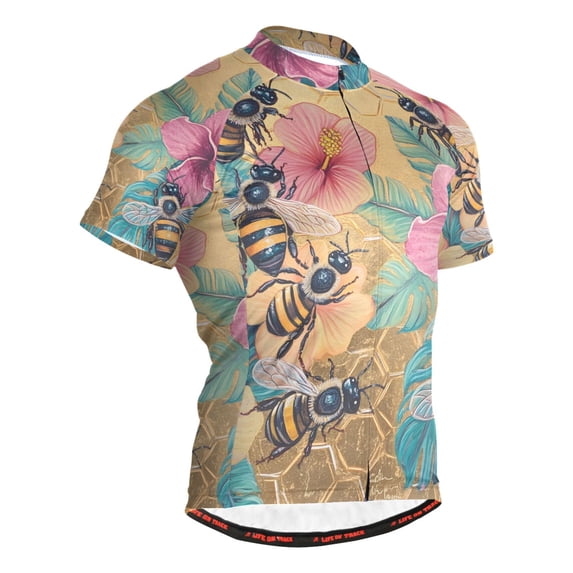 joogoo Retro Bee Flower Pattern Men's Cycling Jerseys Mountain Bike Short Sleeve Tops L
