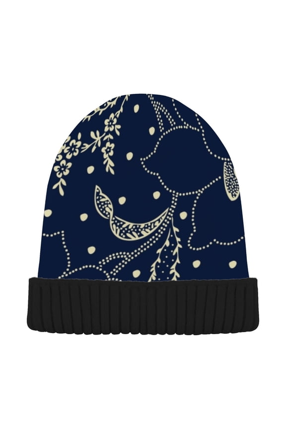 Retro Bohomia Floral Beanie Hats Men Women Cuffed Skull Cap Winter Warm Knit Thick Beanies