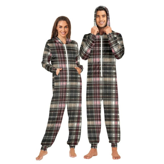 joogoo Retro Checkered-a1 Unisex Adults Onesies Pajamas Jumpsuits L