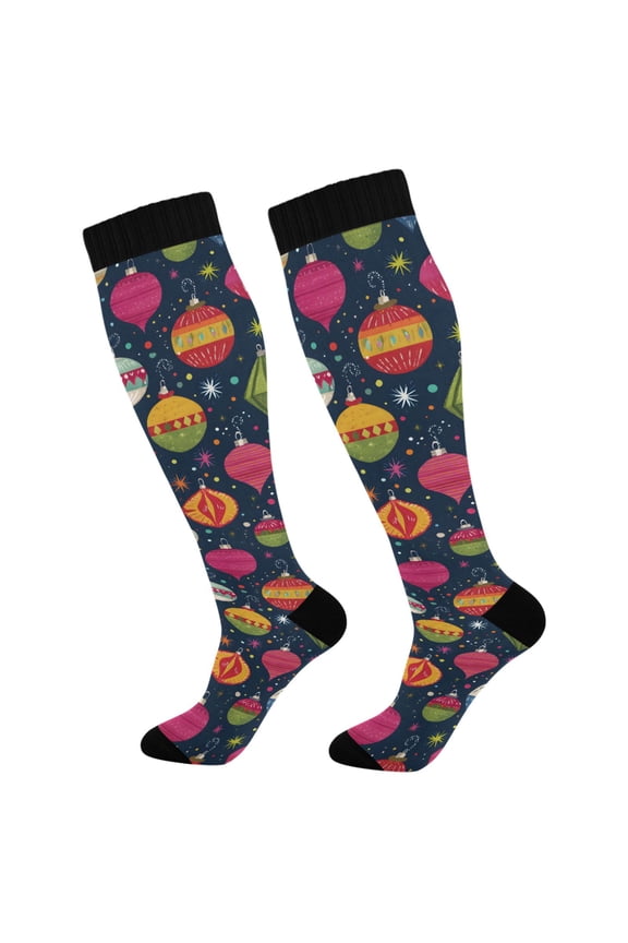 Retro Christmas Balls Compression Socks Women Men Knee High Sock